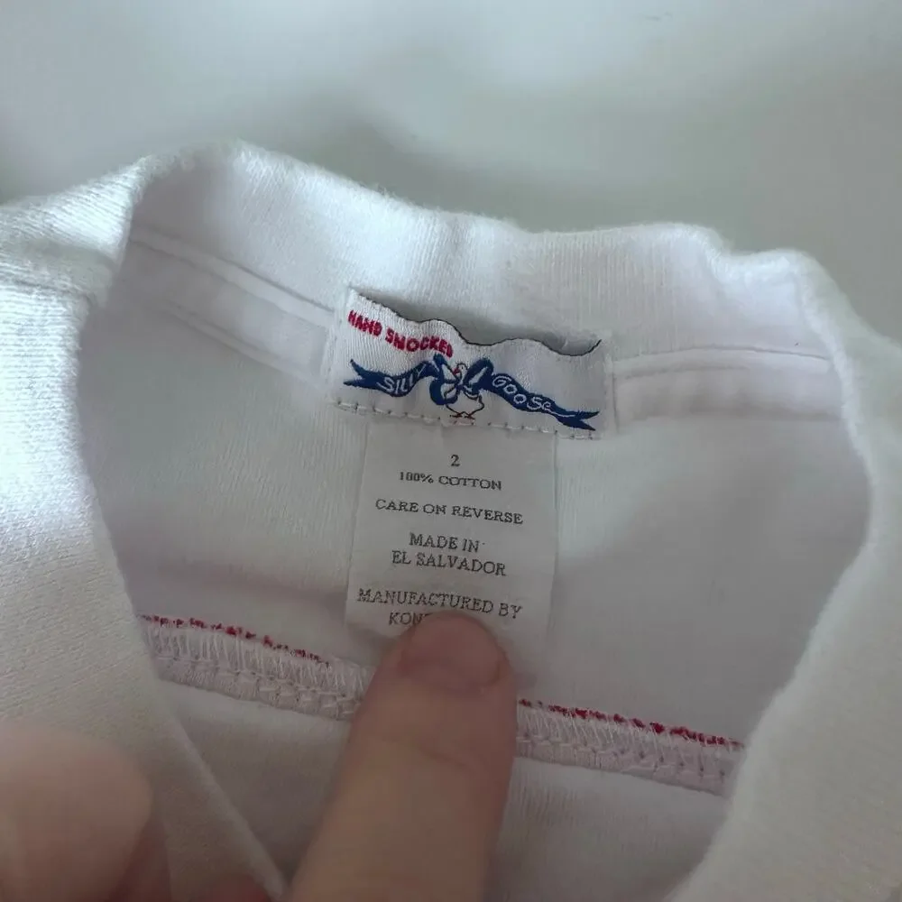 Silly Goose White Smocked Christmas Tree Top - Size 2